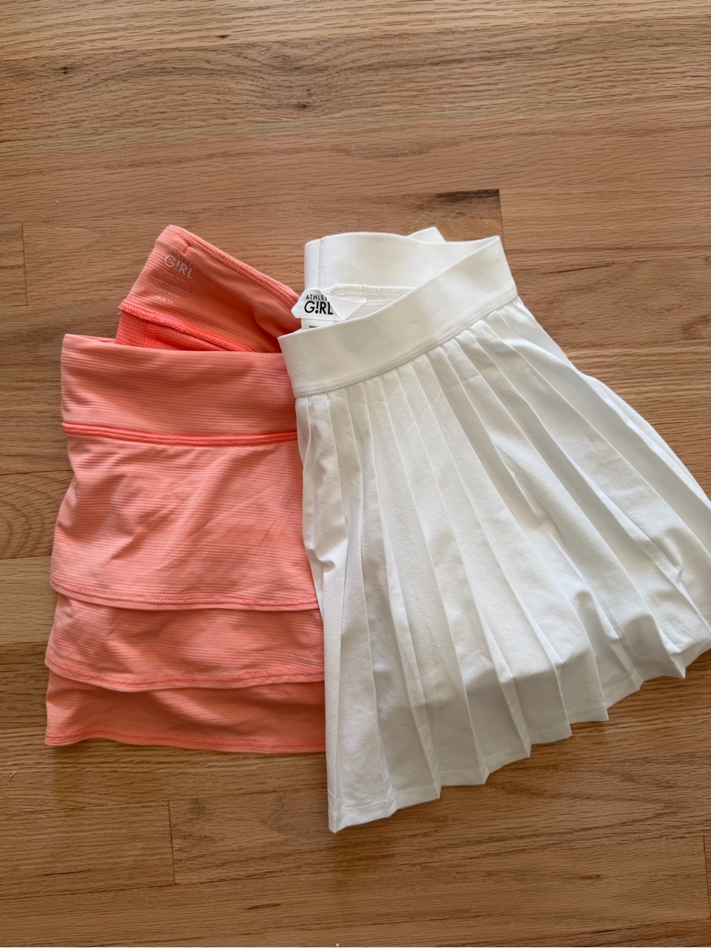Athleta Girls White Pleated Skirt with Coral Ruffle Skort